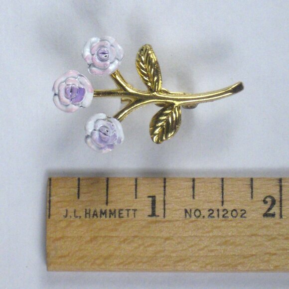 Vintage Estate Brooch 1 In Pin Jewelry Flower Purple Pink 1960s Goldtone MOD - Picture 5 of 5